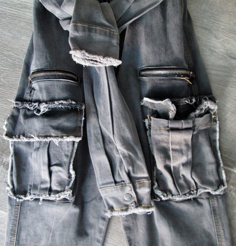 GRAY DENIM JUMPSUIT OVERALLS REVAMP SKINNY STRETCH WOMENS SIZE S FREE SHIP! - Picture 4 of 8