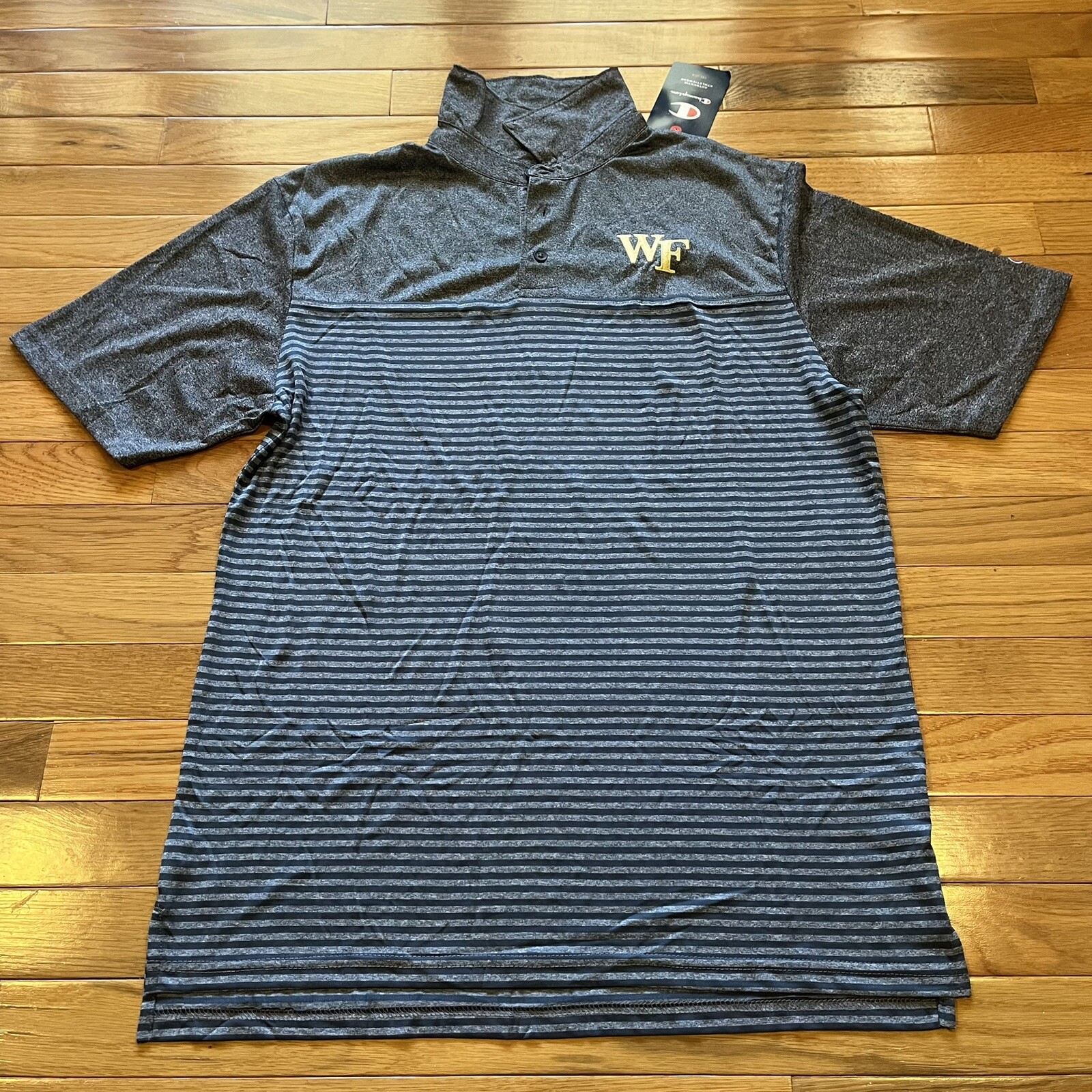 Champion NCAA Wake Forest Demon Deacons WFU Striped Polo Shirt Mens Size M