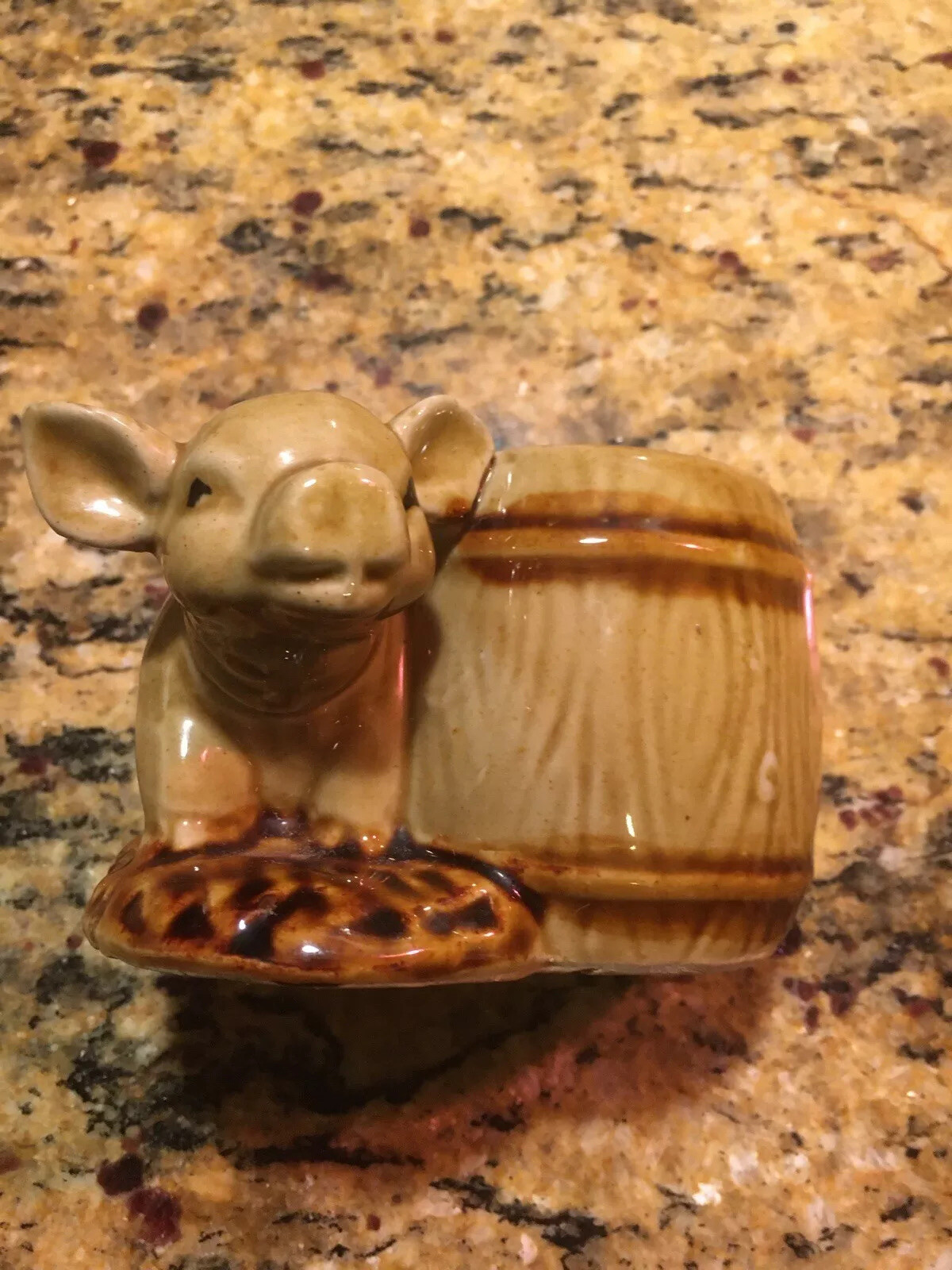 Vintage Small Brown Pig With Barrel Planter eBay