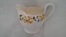 Milk jug, Grindley Pottery, white bone china with honeysuckles, 1960s vintage