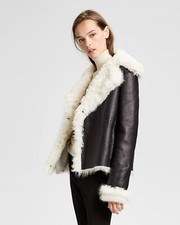 Theory Reversible Leather Shearling Biker Moto Org $2,295.00 Black & White