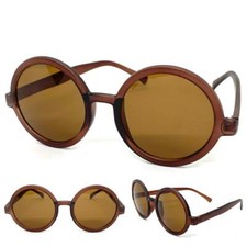 Men's or Women Classic Vintage Retro Hippie Style SUN GLASSES Round Brown Frame