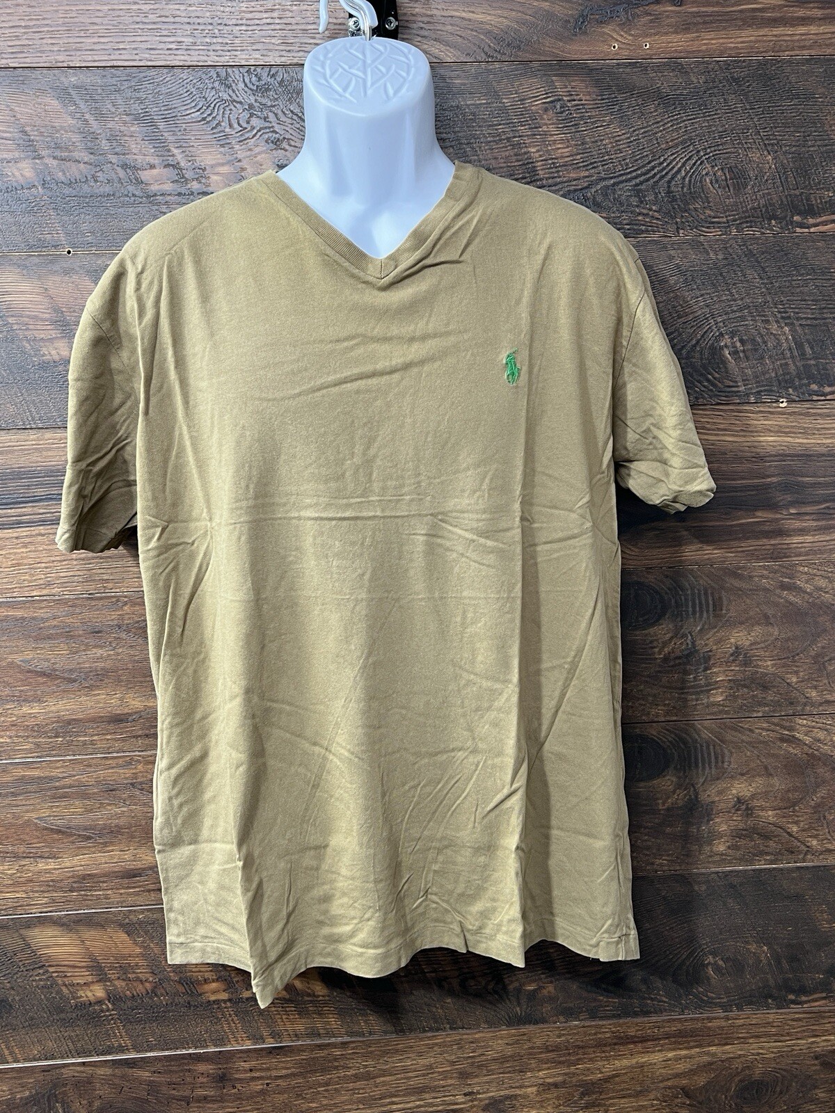 Polo Ralph Lauren uomo t shirt media scollo a V marrone verde pony cotone classico