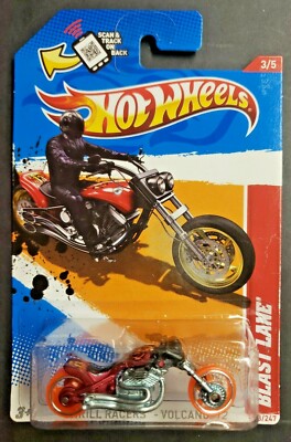 2012 Hot Wheels Thrill Racer - Volcano Blast Lane Red Orange Motorcycle  HW9  