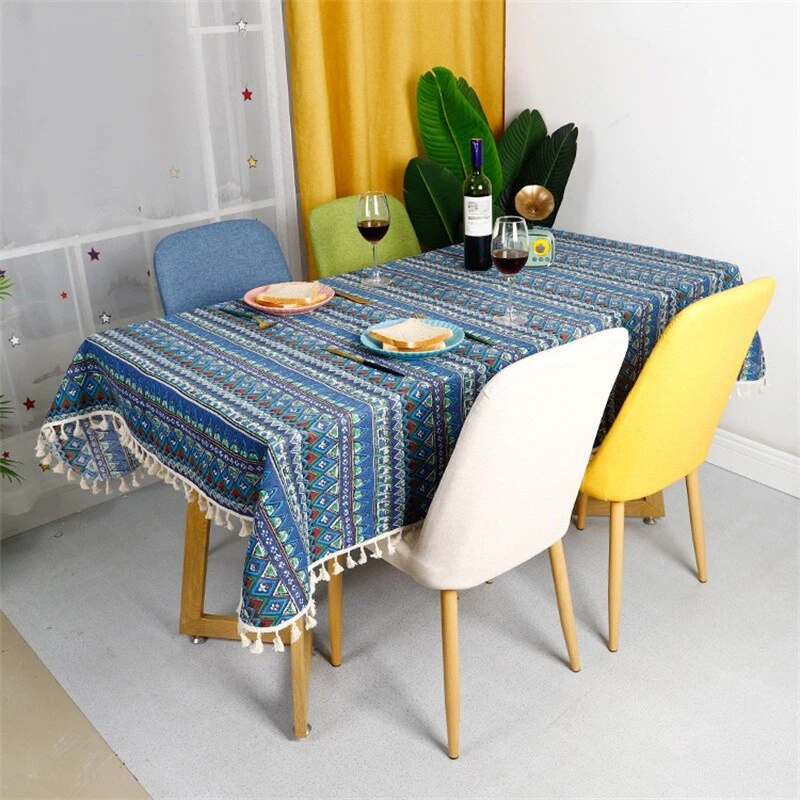 1X Vintage Tablecloth Boho Table Cover Tassel for Dining Room Home Decor Ethnic - Image 4 of 4