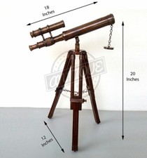Antique Vintage Brass Telescope 18"  Wooden Tripod US Navy Marine Collectible