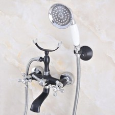 Black Silver Chrome Brass Clawfoot Bath Tub Faucet Shower Mixer Tap Set sna625