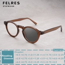 Men Women Round Photochromic Reading Glasses Retro Full Frame Outdoor Sunglasses