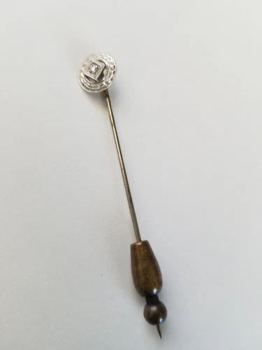 Art Deco White Gold European Cut Diamond Stick Pin Estate Jewelry