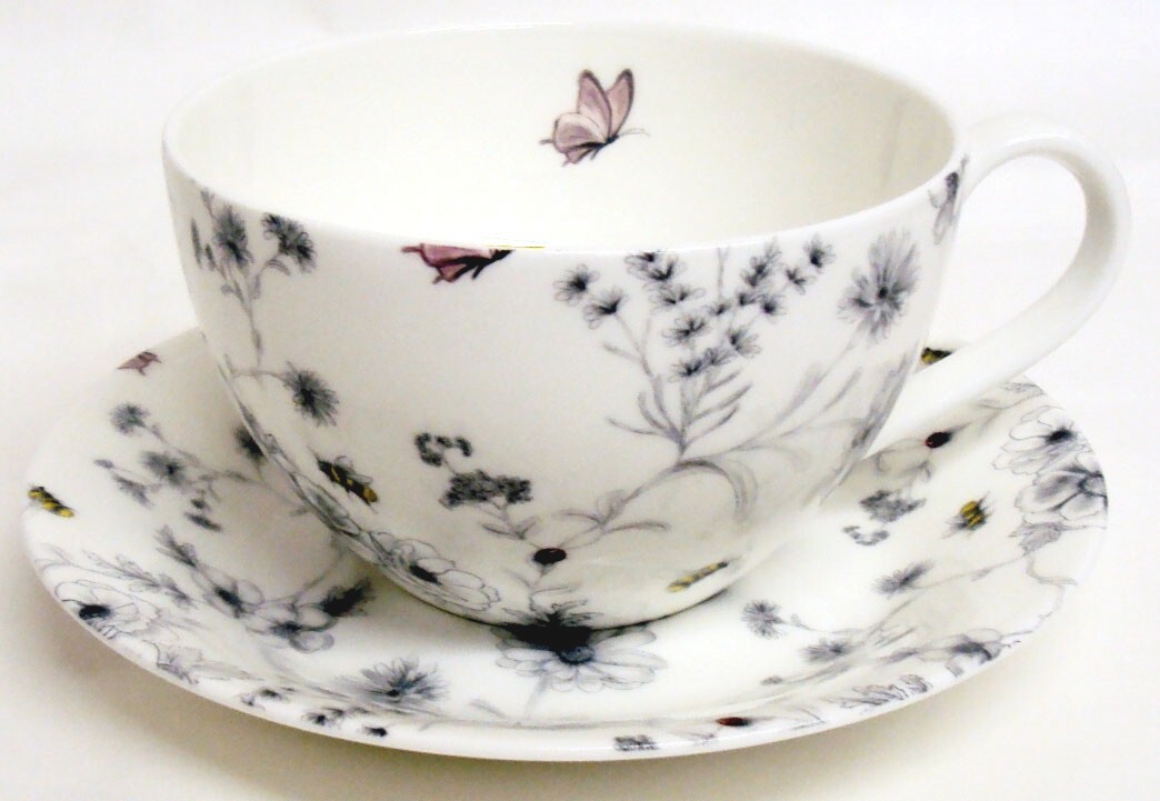 Secret Garden Breakfast Cup & Saucer Bone China Floral Garden Cappuccino Latte