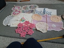 Selection-14 Assorted Vintage Crochet Dressing Table Dollies plus other pieces