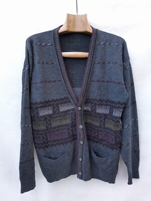 80s~90s MEN'S BIGI 縮絨 wool cardigan Vintage Cardigan Men's Large Grey Oversized Grandpa Hipster