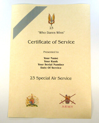 23 SAS SPECIAL AIR SERVICE CERTIFICATE OF VETERANS SERVICE
