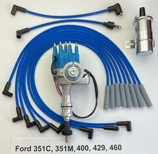 Ford 351cm-400-429-460 Blue Small Hei Distributor 45k Coil Spark Plug Wires