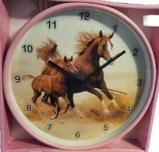 Wanduhr Pferdedesign ca 25 cm Durchmesser rosa batteriebetrieben neu unbenutzt