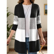 Color Block Open Front Long Sleeve Cardigan