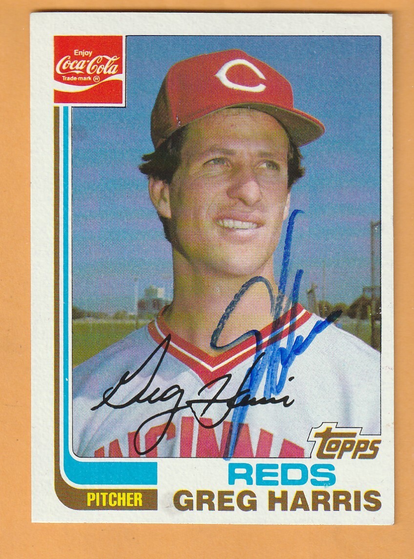 Greg Harris Cincinnati Reds AUTO Signed 1982 Topps Coke Card 14C