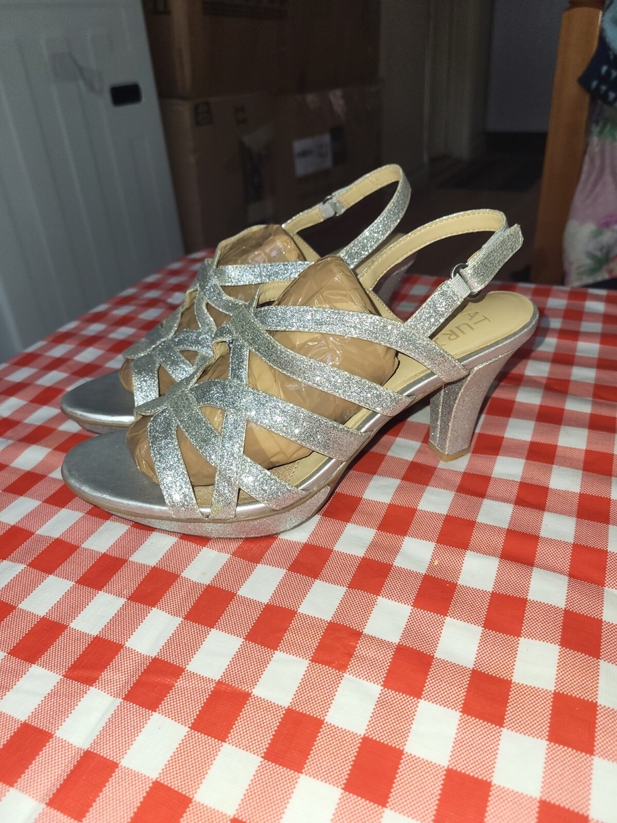 Size Naturalizer Cameron Dress Sandals Heals Silver Shinny Glitter