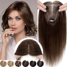 Hand-Tied Hair Topper with Lace Base Clip in Top Hairpiece Real Remy Human Hair