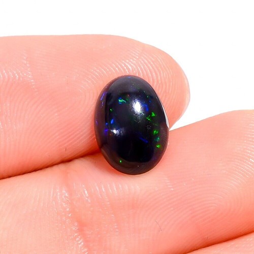 Cabochon Ovale Opale Noire Naturelle D'Éthiopie - Effet Multicolore, Taille 12x8x4 Mm, 2 Carats