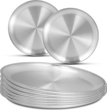 8 Pack Stainless Steel Plate Set, 10 Inch Metal Lightweight Unbreakable Dinner D