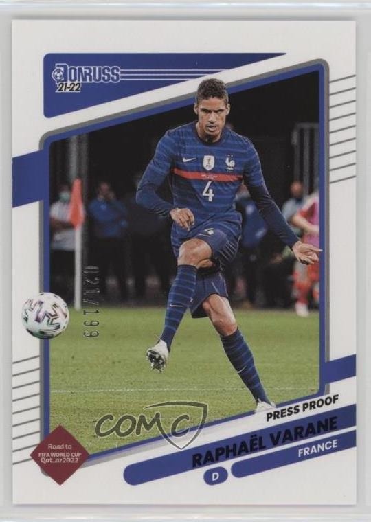 2021 Donruss Road to Qatar Press Proof Purple 21/199 Raphael Varane Raphaël n0c
