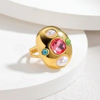 Damen Ring Gold Edelstahl 18K Vergoldet Bunte Zirkonia Verstellbar Wasserfest