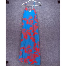 Old Navy Maxi Dress Women Medium Blue Orange Tropical Floral Cami Sun Dress NEW