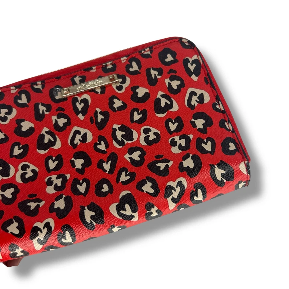 Stella & Dot Red Leopard Print Wallet Zip Around Clutch Cheetah Card Slots Purse - Image 4 of 4