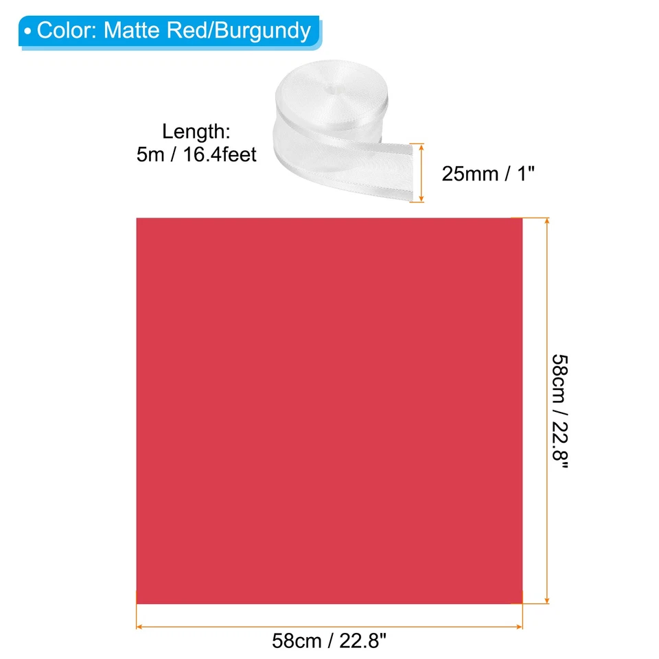 20 hojas de papel de envolver flores con cinta 22,8"x22,8" rojo mate/borgoña Foto 2 de 4