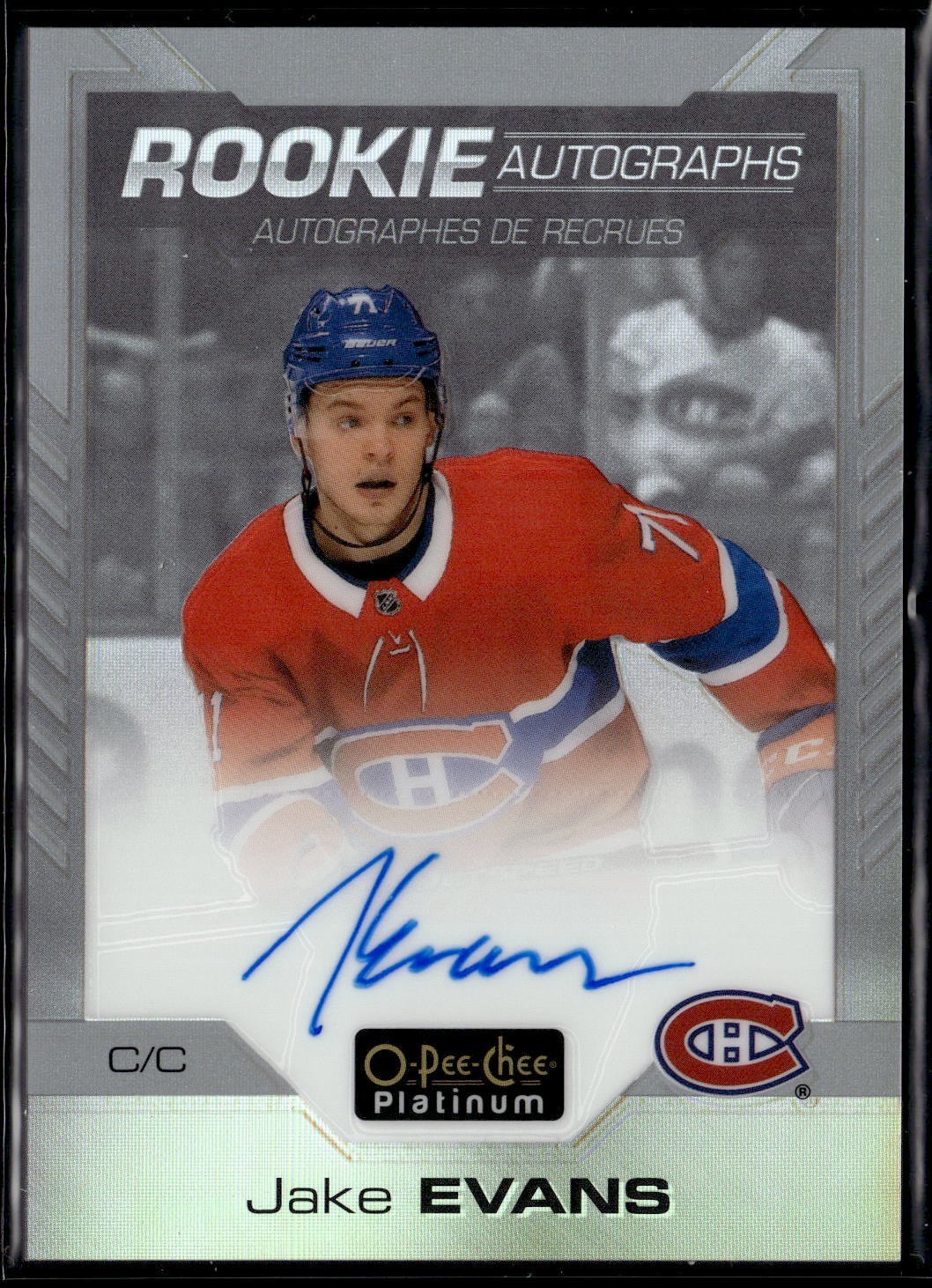 2020-21 O-Pee-Chee Platinum JAKE EVANS RC Rookie Auto #R-JE CANADIENS D329