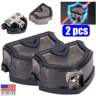 2PCS 3 Way 0 Gauge Input to 0 Gauge Output Power Ground Amp Distribution Block