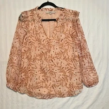 LOFT Floral Sheer Lined Top Multicolor Print long sleeves XS