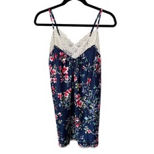 Oscar de la Renta Pink Label Floral Silky Nightgown Navy Lacy Sexy Dress Medium