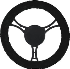 2 x Lenkradbezug Plüsch schwarz 36–38 cm | flauschig & warm | Auto Lenkradhülle