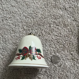Konitz Germany Christmas Bell Music Box  Plays Silent Night Porcelain Holly Trim