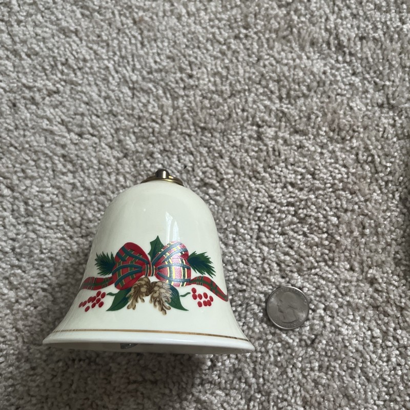 Konitz Germany Christmas Bell Music Box  Plays Silent Night Porcelain Holly Trim