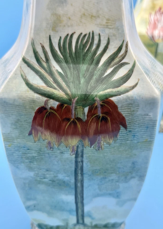 RARO PAR DE JARRONES REALES PALAIS FRANCÉS PINTADOS A MANO EN CASA John Derian Tozai de 17” Foto 3 de 4