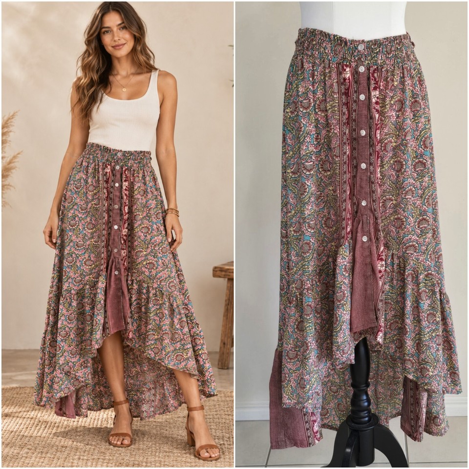Boho Leni Size S/M High Low Skirt Bohemian Beach 
