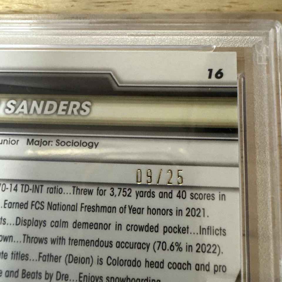 Shedeur Sanders 2023 Bowman U Chrome Orange Surge Refractor 9/25 PSA 8 - Image 3 of 4
