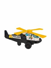Vintage Tin Litho  Plastic Toy Police Helicopter Japan, Friction Turning Rotors