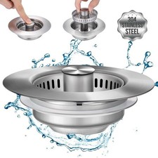 3-in-1 Kitchen Sink Drain Kit Kitchen Sink Drain Strainer Stopper Combo SUS304