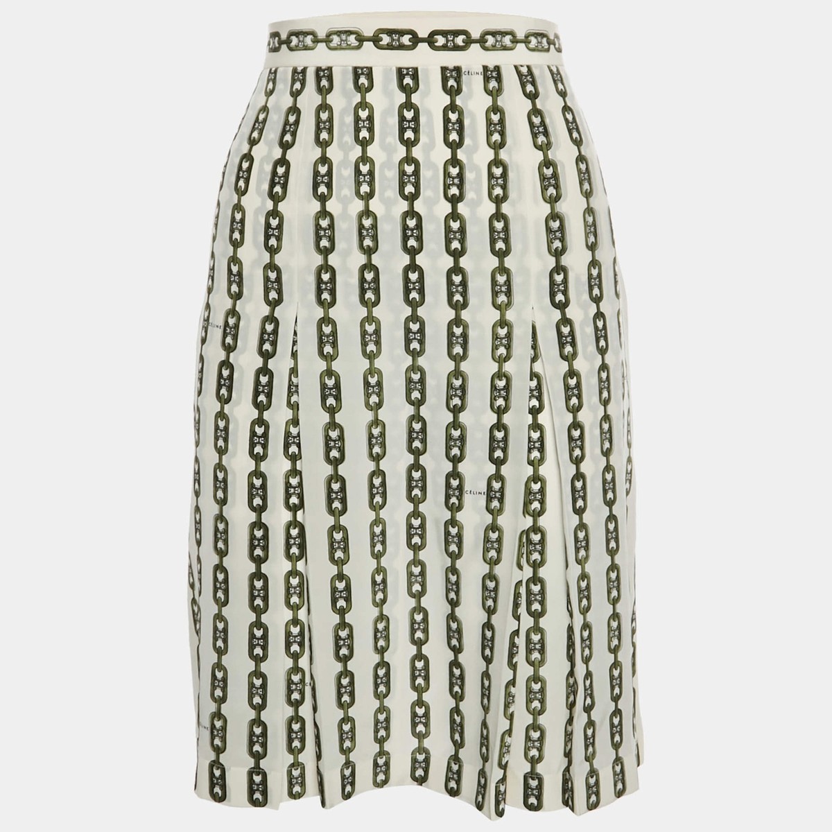 vintage celine skirt logo 38 セリーヌ Celine CreamGreen Logo Monogram Chain Print Silk Midi Skirt S | eBay
