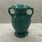 McCoy Green Ceramic Art Pottery Vase with Handles Glossy Vintage