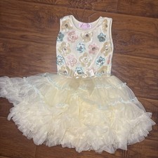 Girls Yellow Sleeveless Layered Tulle Ball Gown Dress Beaded Sequined Ruffle