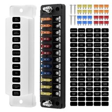 12 Way Marine Fuse Block, 12V/24V Fuse Box With LED Indicator Waterproof Cove...