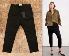 NWT Nili Lotan 345 Paris Pants Size 4 JET BLACK Slouchy Cotton Drop Crotch