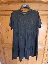 M&S Women's Short Sleeve Dress Size 16 Petite Silver Tread Stretch Skater Dress