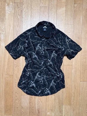 Y2K Hot Topic Skull Print Button-Up Shirt Emo Scene Goth Grunge Alt 2000s Size S