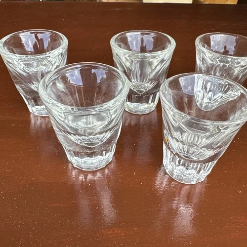Federal Glass Company Ribbed Clear Shot Glass  F Shield Mark VINTAGE Set Of 5
